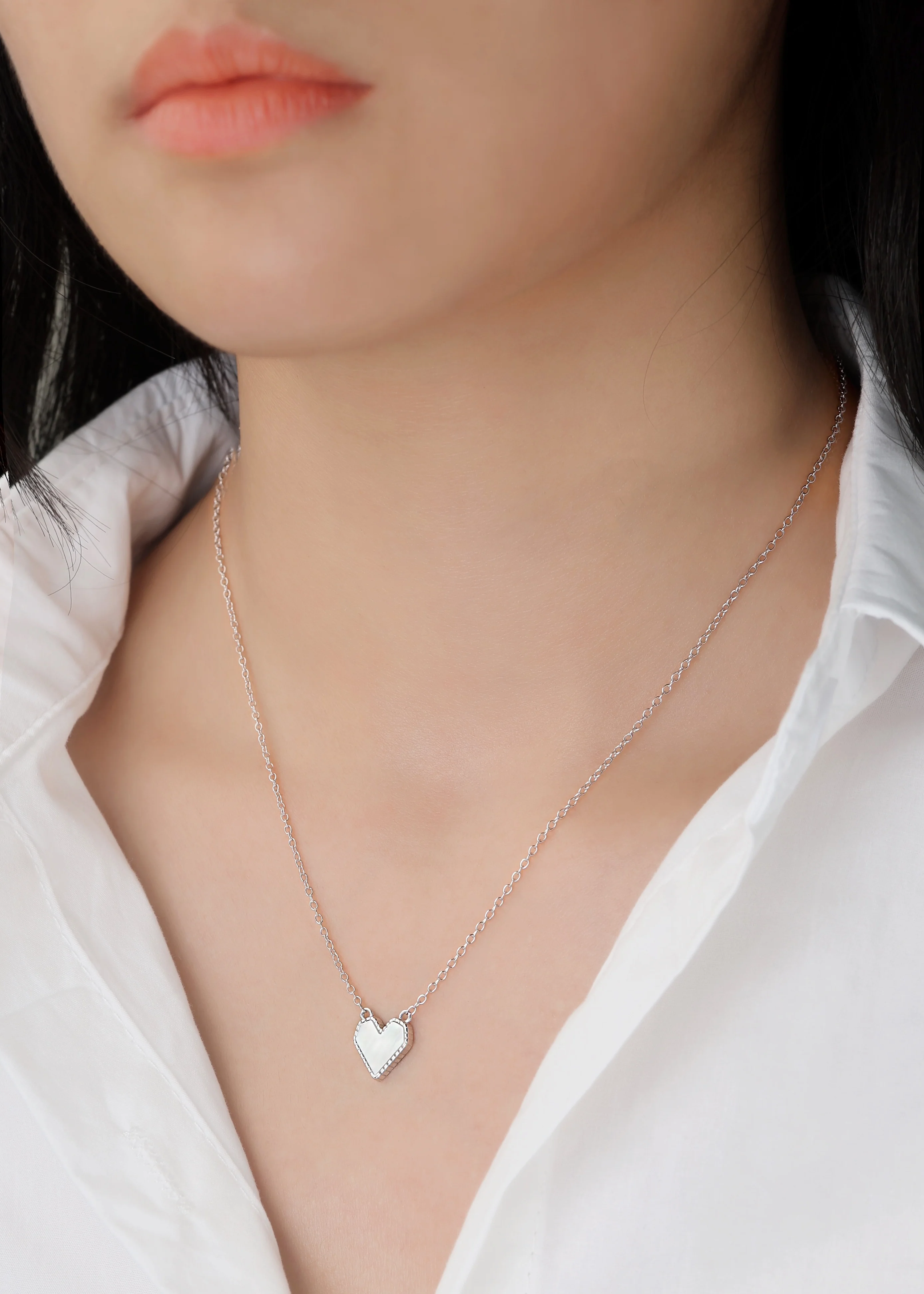 Mother of Pearl Heart Necklace - Sterling Silver - Image 2