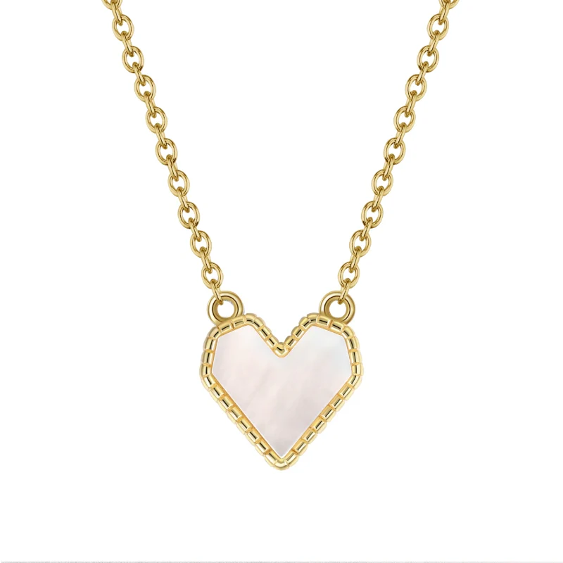Mother of Pearl Heart Necklace - 14K Gold