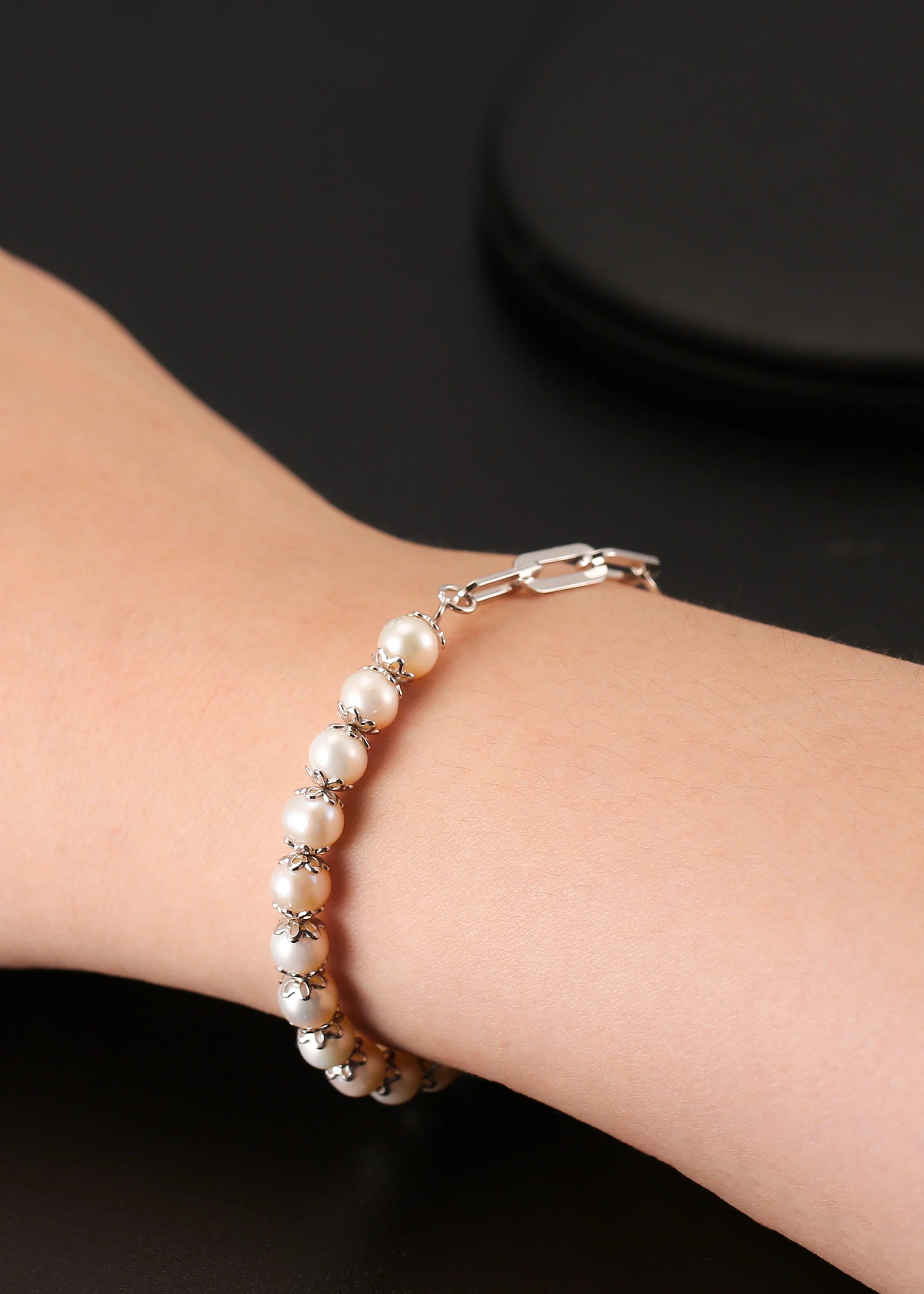 Pearl Clip Bracelet - Sterling Silver/Freshwater Pearl - Image 6