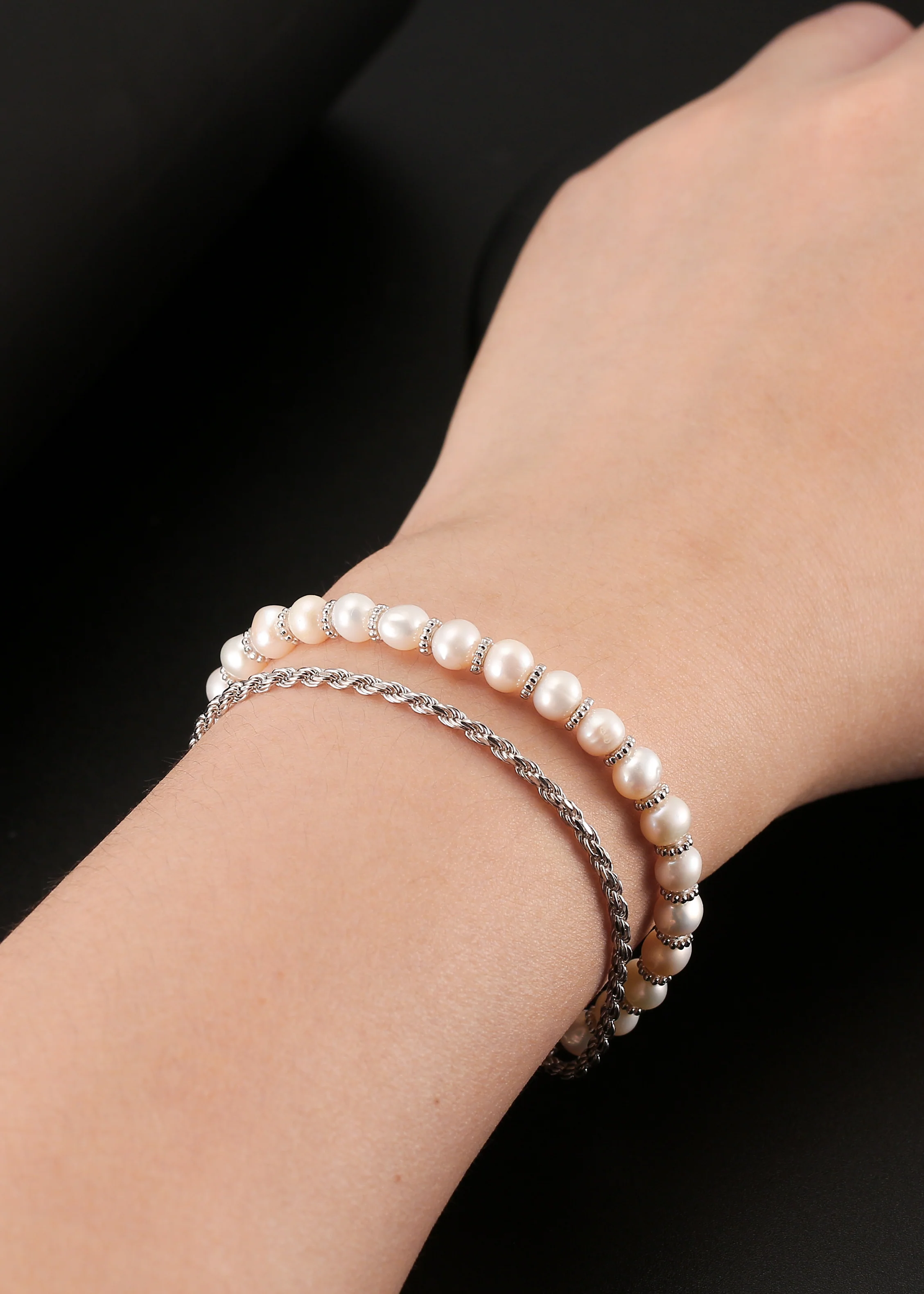 Pearl Rope Double Bracelet - Sterling Silver/Freshwater Pearl - Image 4