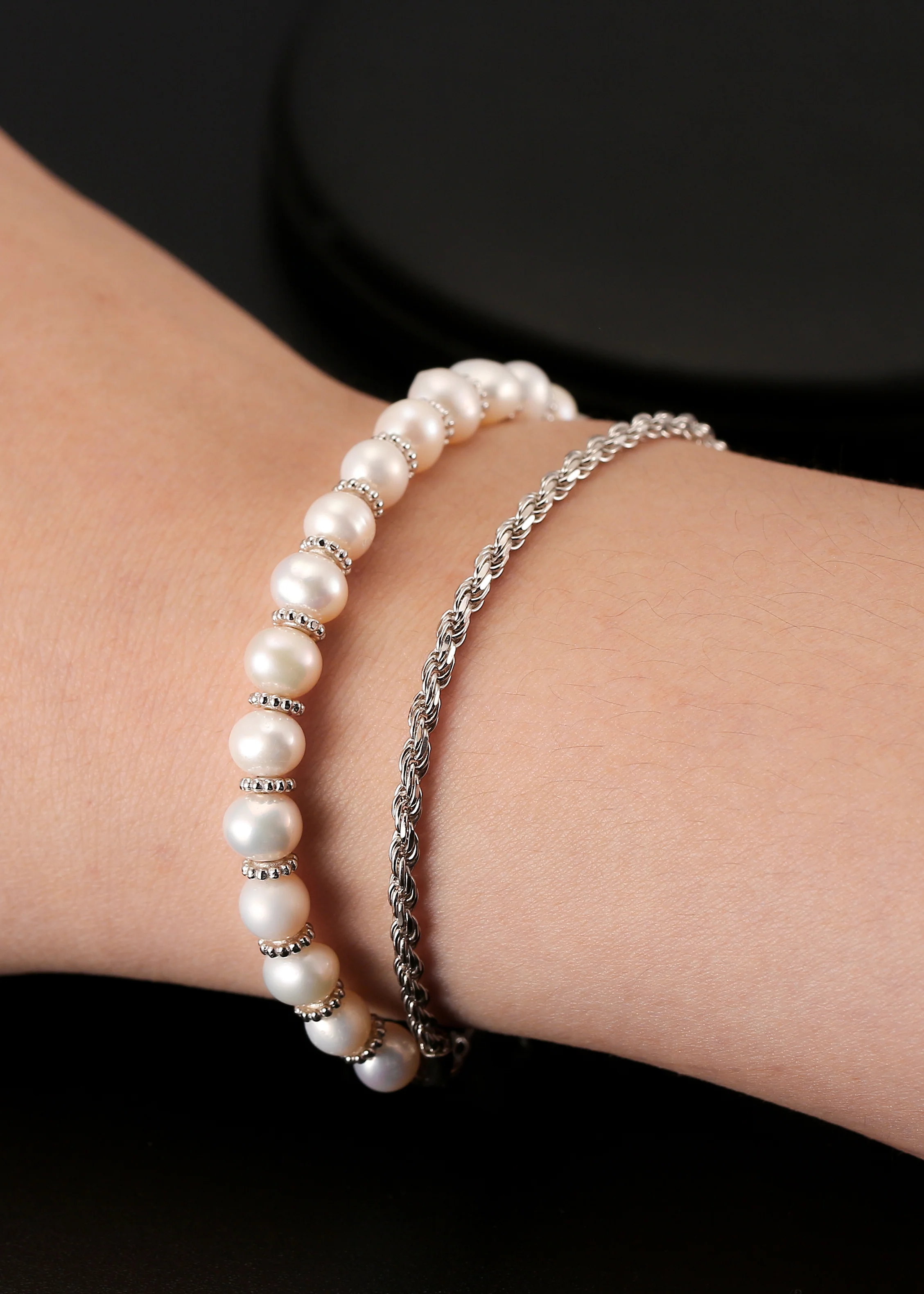 Pearl Rope Double Bracelet - Sterling Silver/Freshwater Pearl - Image 5